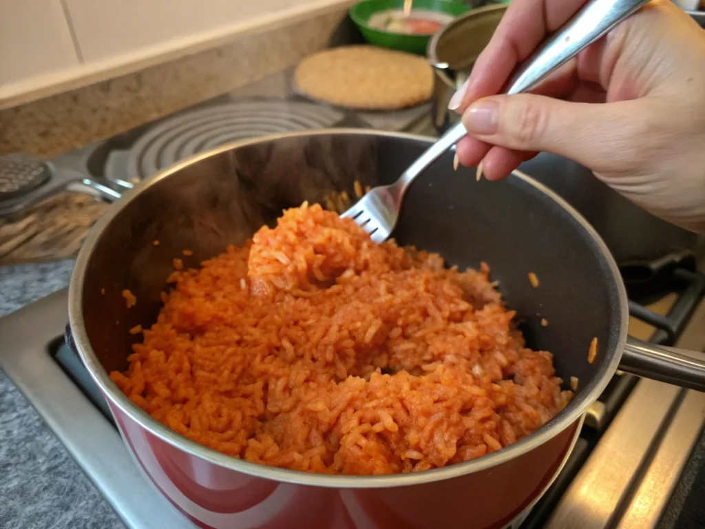 Once it's done, gently fluff the rice to separate the grains.