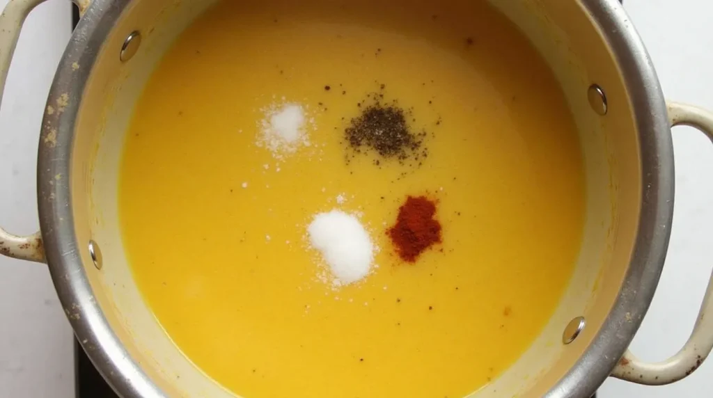 Season the soup with salt, pepper, and spices as you like