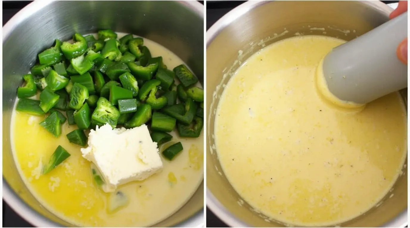 add roasted and chopped poblano peppers