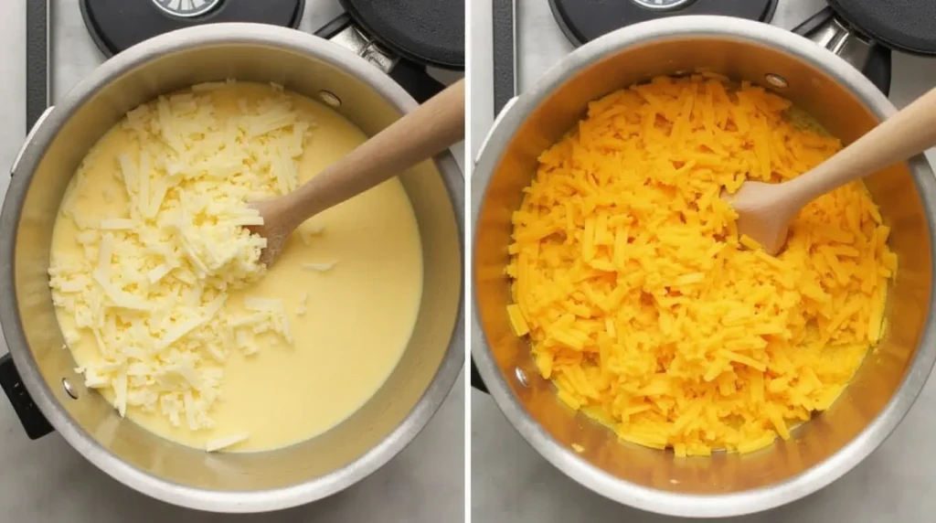 mixing the cheese sauce