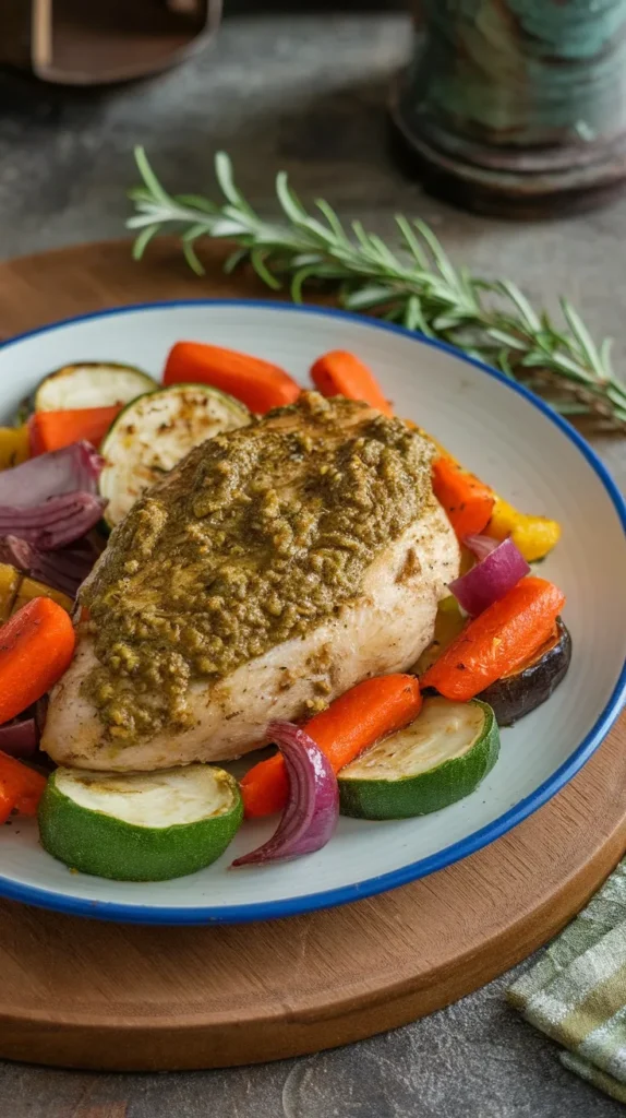 Pesto Chicken with Roasted Vegetables