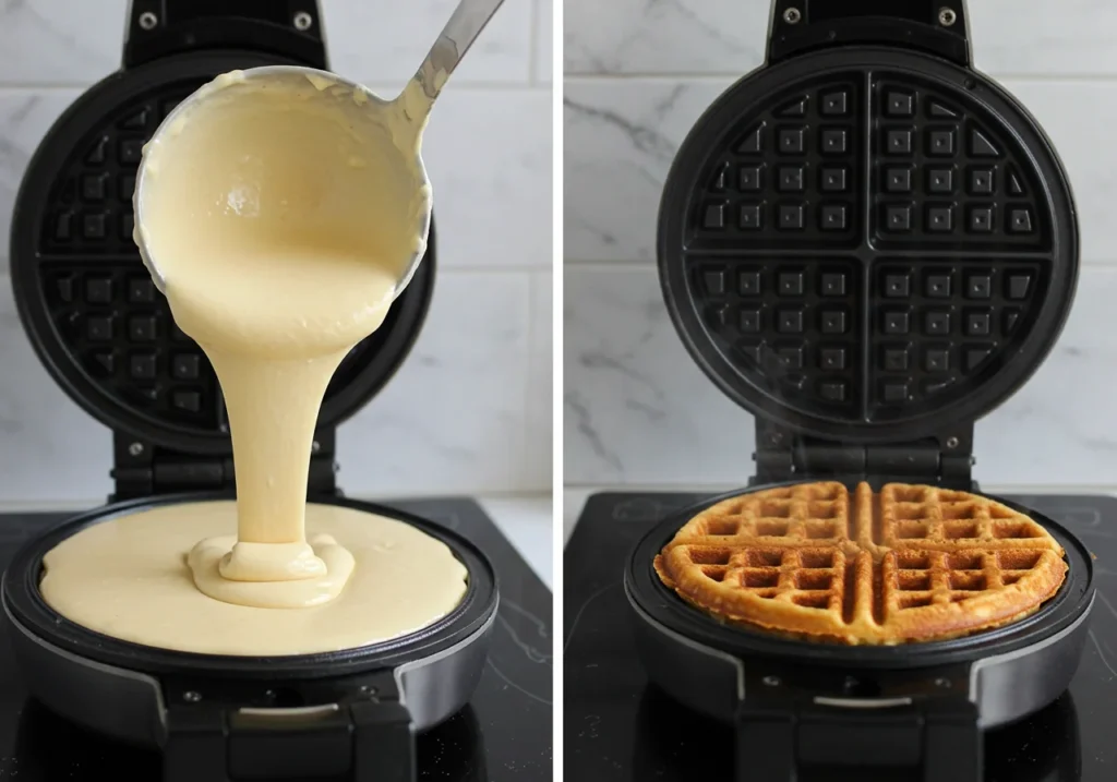 cooking the waffles