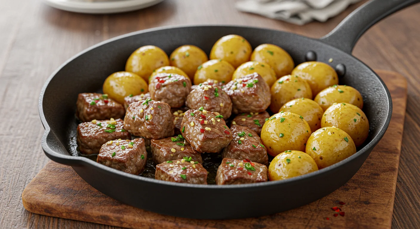 Garlic Butter Steak Bites and Potatoes