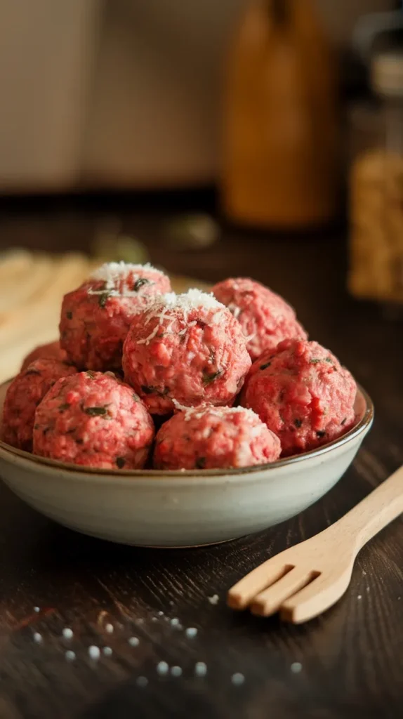 Delicious beef meatballs with sage in a bowl