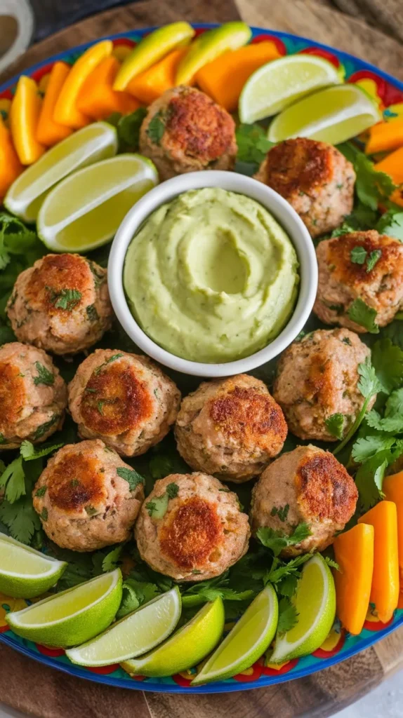 Cilantro Lime Meatballs with Avocado Dipping Sauce