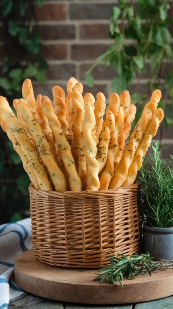 Basket of herbed cheese breadsticks