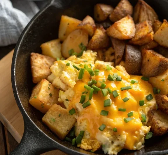 Cheesy Potato Egg Scramble Recipe